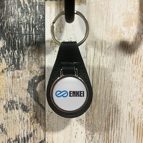 Enkei Keychain Leather Silver Black Blue Logo