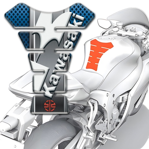 Kawasaki Tank Pad Motorbike Style Blue Perforated Base 