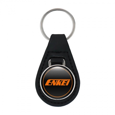 Enkei Keyring Holder Leather Black Orange Circle Edition