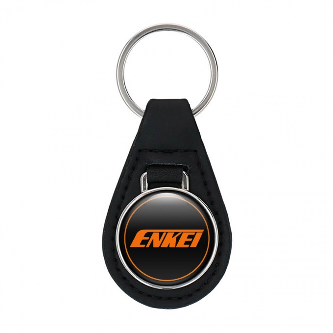 Enkei Keyring Holder Leather Black Orange Circle Edition