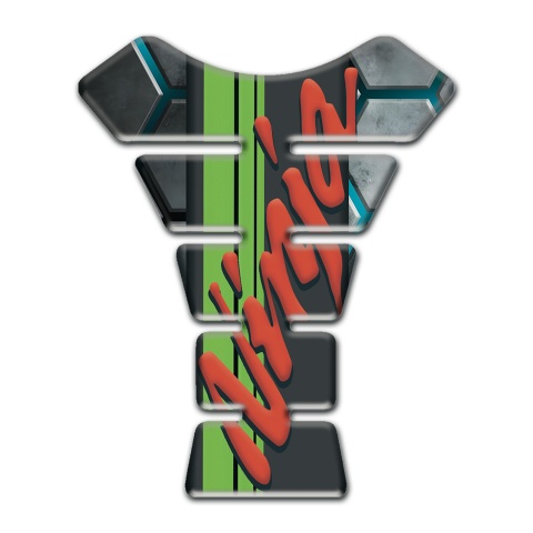 Kawasaki Tank Pad Motorbike Gray Elements with Turquoise Channels Design 