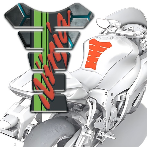 Kawasaki Tank Pad Motorbike Gray Elements with Turquoise Channels Design 