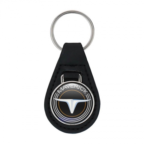 Ford Maverick Leather Keychain Black White Lines Design