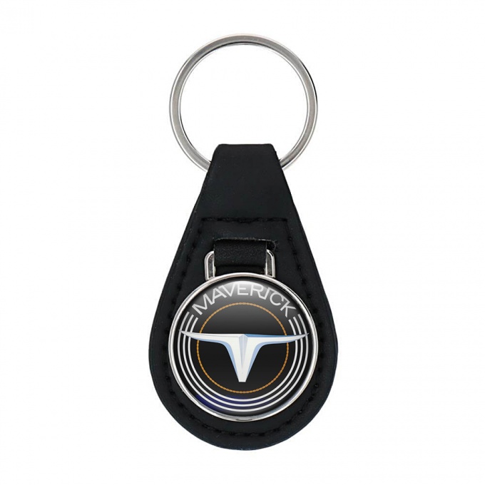 Ford Maverick Leather Keychain Black White Lines Design