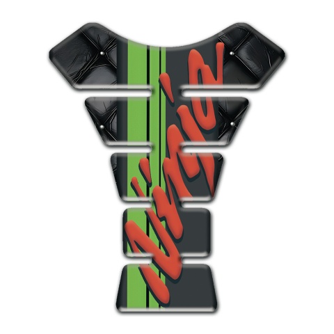 Kawasaki Tank Pad Motorbike Black Leather Effect Green Tape and Red Ninja Logo