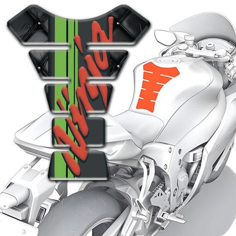 Kawasaki Tank Pad Motorbike Black Leather Effect Green Tape and Red Ninja Logo