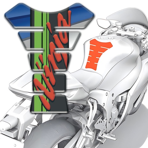 Kawasaki Tank Guard Pads Gray Blue background Red Ninja logo 