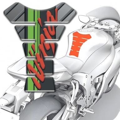 Kawasaki Tank Fuse Gray Base with Green Tape and Red Ninja Logo 