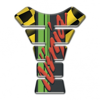 Kawasaki Tank Pad Motorbike Black Yellow Squares Background with Ninja Logo 