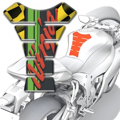 Kawasaki Tank Pad Motorbike Black Yellow Squares Background with Ninja Logo 