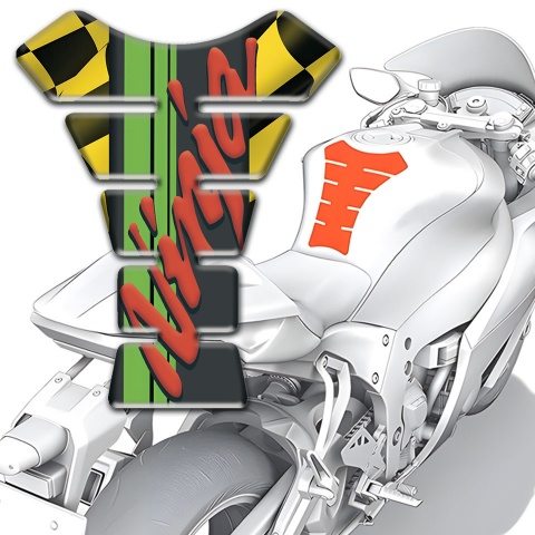 Kawasaki Tank Pad Motorbike Black Yellow Squares Background with Ninja Logo 