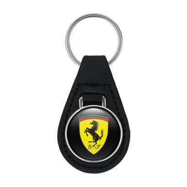 Ferrari Leather Keychain Black Yellow Logo Edition
