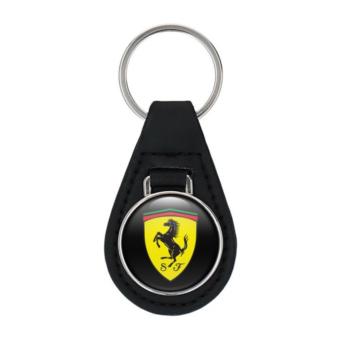 Ferrari Leather Keychain Black Yellow Logo Edition
