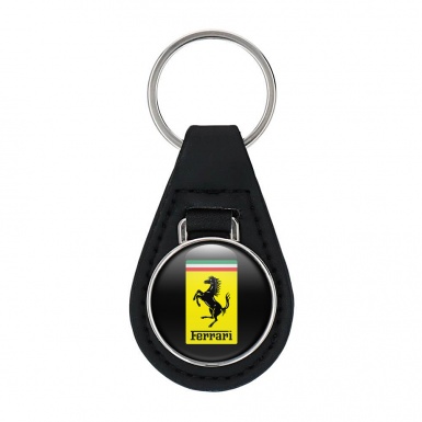 Ferrari Keychain Leather Black Yellow Classic