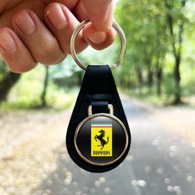 Ferrari Keychain Leather Black Yellow Classic