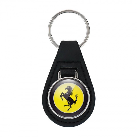 Ferrari Keyring Holder Leather Black Outline Yellow Logo