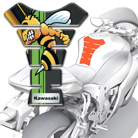 Kawasaki Tank Pad Motorbike Black with Yellow Decoration and Anime Logo 