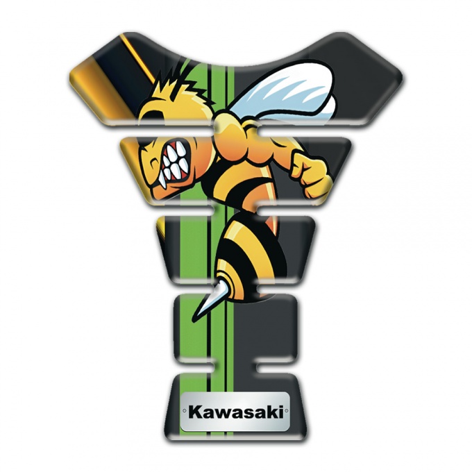 Kawasaki Tank Pad Motorbike Black with Yellow Decoration and Anime Logo 