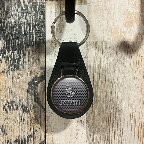 Ferrari Leather Keychain Dark Metallic Mesh Design