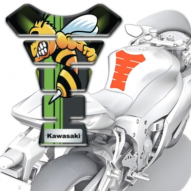 Kawasaki Tank Protector Green Lights Base and Cartoon Logo Style 