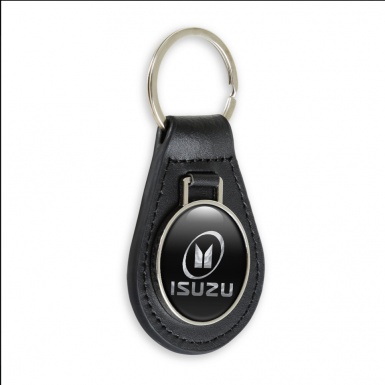 Isuzu Keychain Leather Black Silver Chrome Design