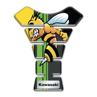 Kawasaki Tank Pad Motorbike Yellow Black Halves Bacground with Cartoon Logo Design 