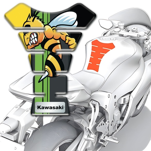 Kawasaki Tank Pad Motorbike Yellow Black Halves Bacground with Cartoon Logo Design 