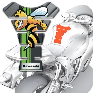 Kawasaki Tank Pad Protector Diagonal Gray patterns with Cartoon logo 