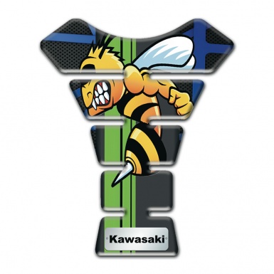 Kawasaki Tank Pad Motorbike Blue Lines Base Style with Cartoon Logo 