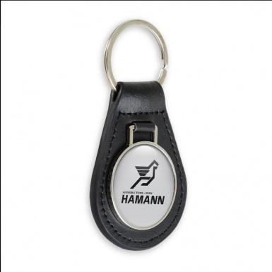 Hamann Leather Keychain Silver Black Pegasus Logo