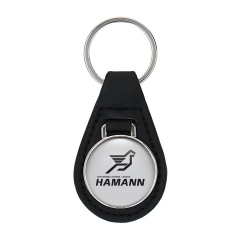Hamann Leather Keychain Silver Black Pegasus Logo