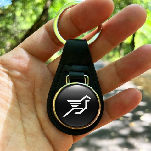 Hamann Keychain Leather Black White Pegasus Clean Design
