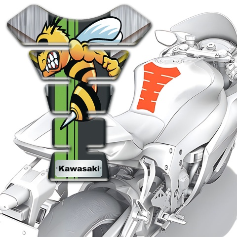 Kawasaki Tank Pad Motorbike Steel Base Effect with Cartoon Logo 