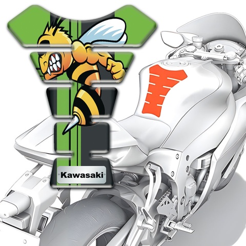 Kawasaki Tank Pad Protector Fresh Green Design with Cartoon Logo Style 
