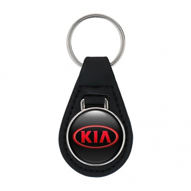 Kia Key Fob Leather Black Red Oval Logo