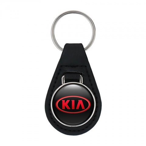 Kia Key Fob Leather Black Red Oval Logo