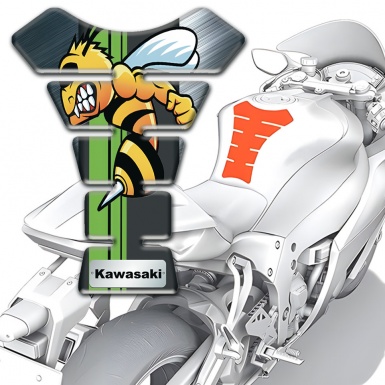 Kawasaki Tank Guard Pads Polished Background with Cartoon Logo Design