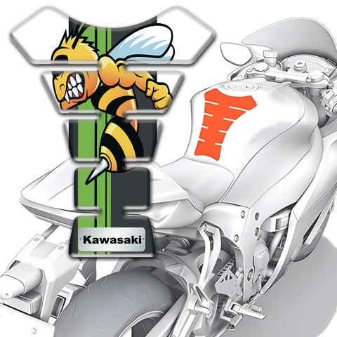 Kawasaki Tank Guard Pads White Model with Cartoon Logo panel 
