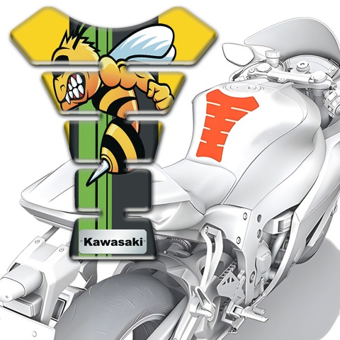 Kawasaki Tank Pad Motorbike Yellow Base with Cartoon Logo Panel 