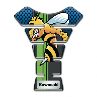 Kawasaki Tank Pad Protector Blue Perforated Background with Cartoon logo Style 