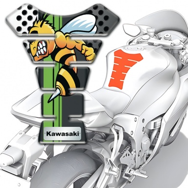 Kawasaki Tank Protector Perforated Gray White halves Base with Cartoon Logo