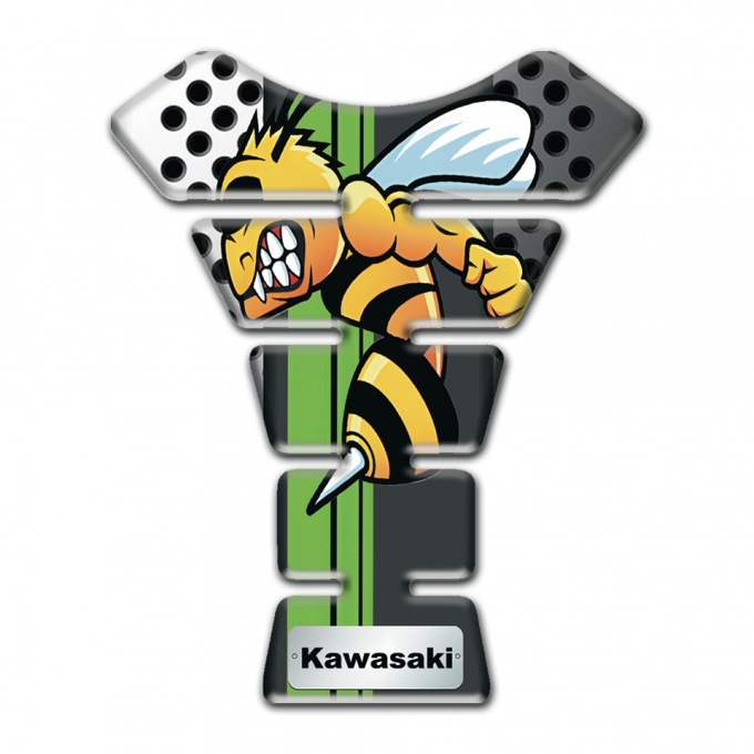 Kawasaki Tank Protector Perforated Gray White halves Base with Cartoon Logo