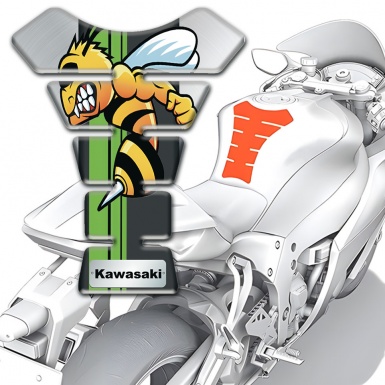 Kawasaki Tank Pad Protector Silver background with Cartoon Logo 