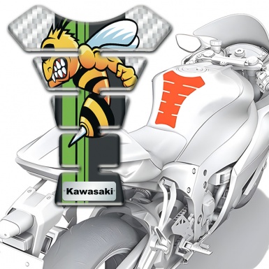 Kawasaki Tank Protector White Carbon Model with Cartoon Logo Design 