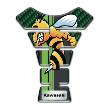 Kawasaki Tank Guard Pads Green Carbon Model with Cartoon Logo Design 