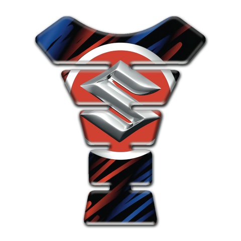 Suzuki Tank Guard Pads Black Base with Blue Red Patterns and Silver logo 