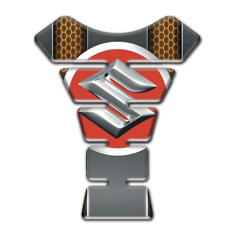 Suzuki Tank Pad Protector Copper Honeeycomb Base motive with Silver Big Logo 