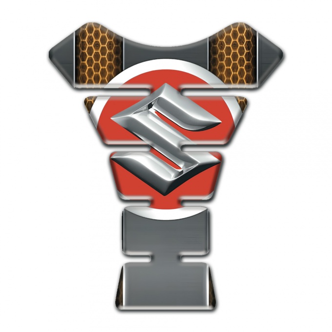 Suzuki Tank Pad Protector Copper Honeeycomb Base motive with Silver Big Logo 
