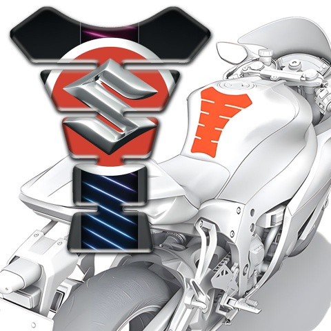 Suzuki Tank Pad Motorbike Central Neon Lines Design with Silver Big Logo 