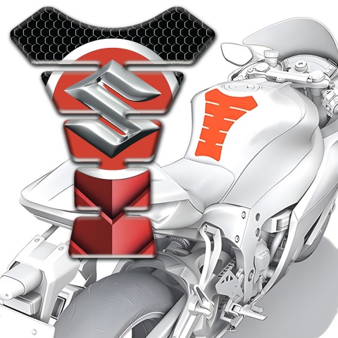 Suzuki Tank Guard Pads 3D Base Style Silver Big logo 